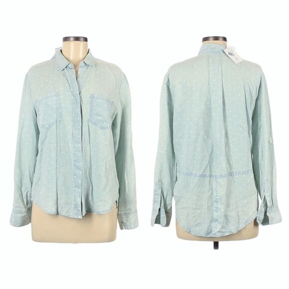 NWT RED SAKS FIFTH AVENUE Chambray Tencel Polka Dot Button Up Shirt M - Picture 8 of 8